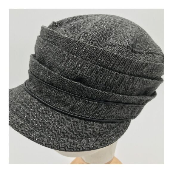 Nine West Womens Newsboy Cabbie Hat Gray Metallic Sparkle Pleats Wool Blend Cap - Picture 7 of 10